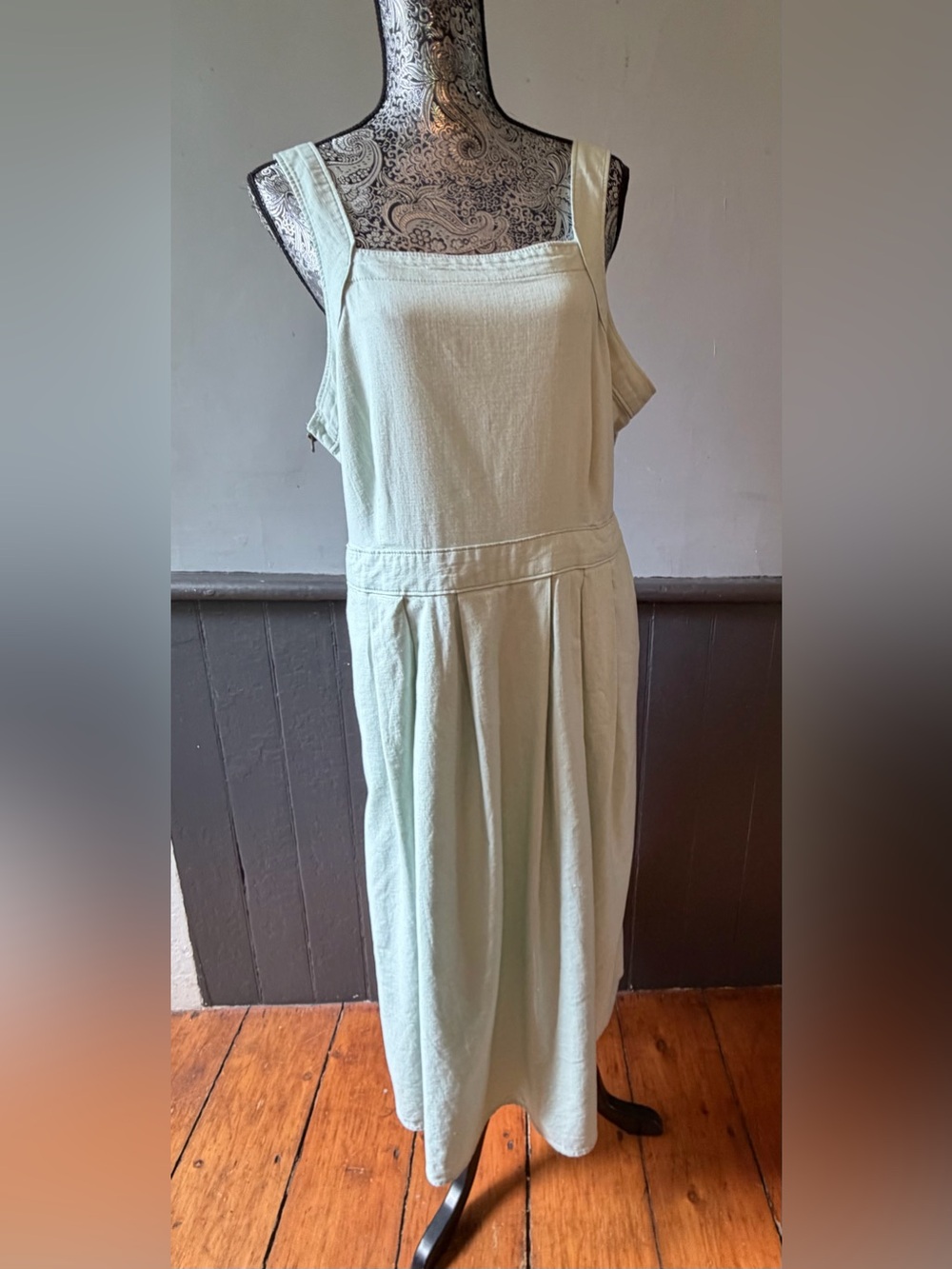 Universal Thread Light Sage Green Midi Pinafore Dress with Pockets